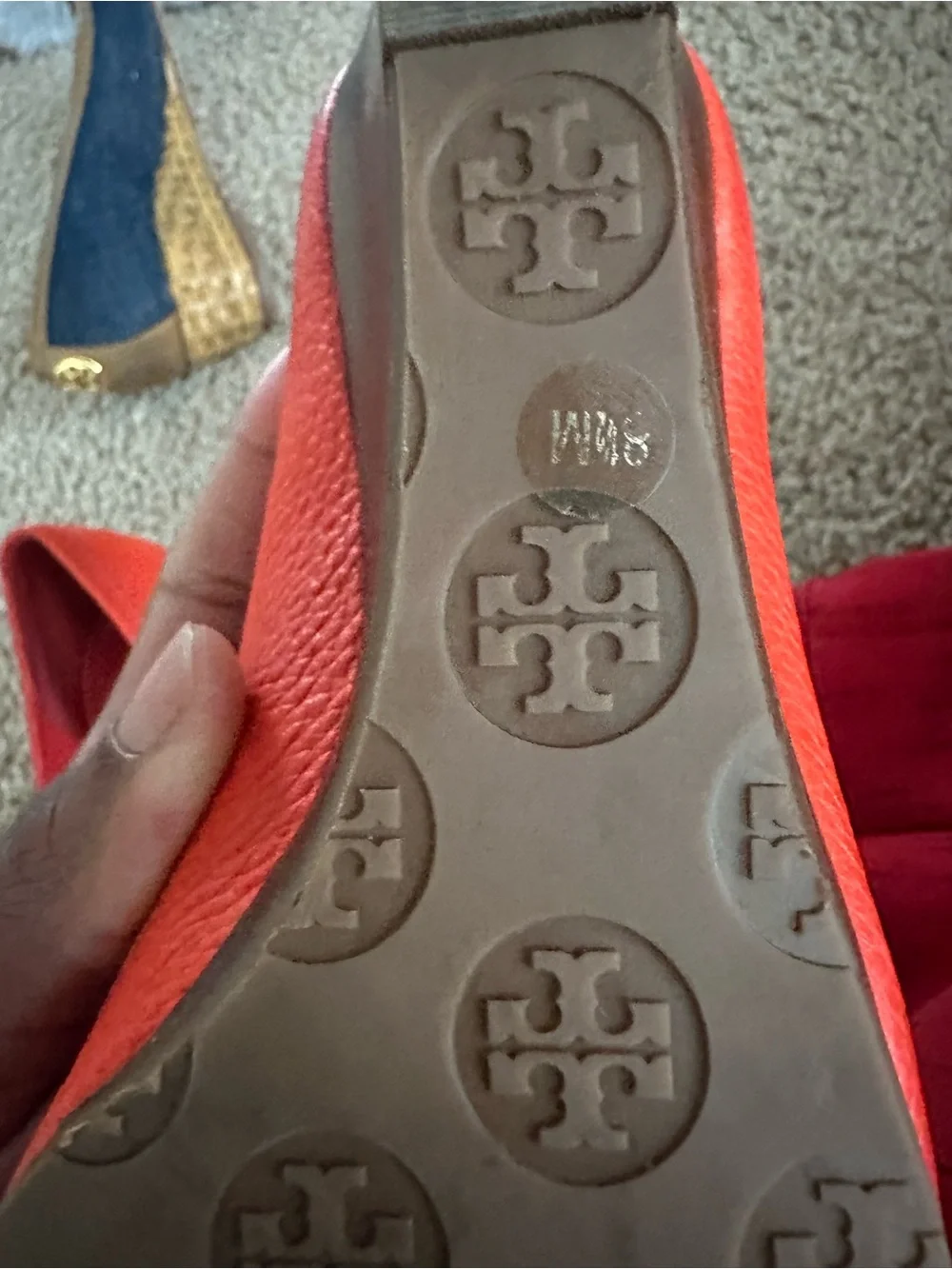 Tory Burch Orange Leather Logo Ballet Flats